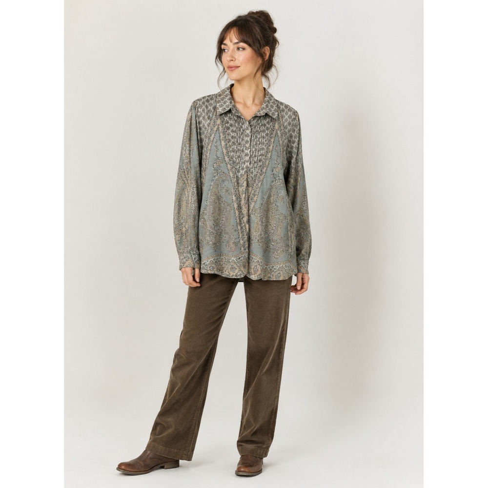 Soft Surroundings Popover Top Women Plus 1X Blue Cotton Floral Print Lightweight